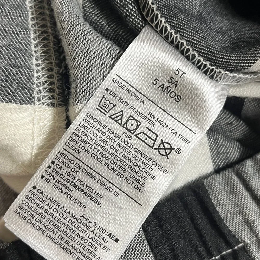Kids flannel pajama set black white plaid Sz 5T / Sz 5